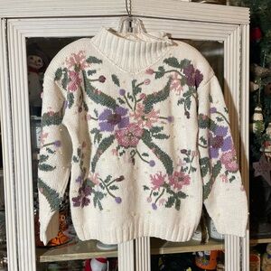 vintage Jennifer Reed handknit sweater white floral women’s M